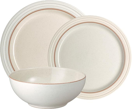 Denby - Heritage Atrium Dinner Set For 4-12 Piece Natural Ceramic Stoneware Tableware Set - Dishwasher & Microwave Safe - Scratch Resistant - 4 x Dinnerware Plates, Side Plates & Bowls For Everyday
