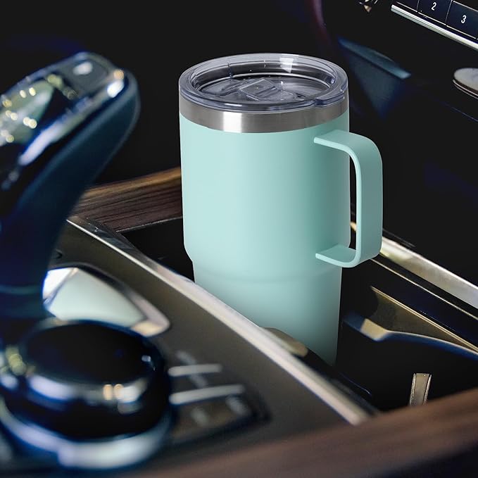 20oz Tumbler Bulk with Lid, Stainless Steel Tumbler Bulk with Handle, Metal Insulated Travel Coffee Mug Set with Handle, Double Wall Vacuum Leak Proof Tumbler Cup, Mint Green 6 Pack