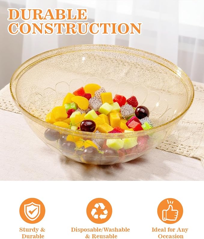 BESTVIP 150oz Glitter Gold Plastic Serving Bowls for Party, 4 Pack 11.6inch Large Disposable Chips Bowl for Salad, Snacks, Candy Dishes for Parties, Christmas, Weddings & Holidays, Events, Reusable