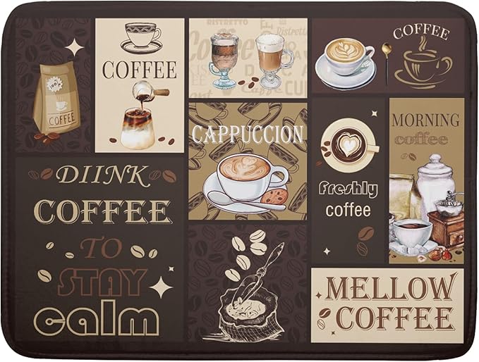 Brown Coffee Dish Drying Mat 18x24 Inch Coffee Cup Espresso Machine Pad Absorbent Washable Dish Rack Pad for Kitchen Counter Cafe Bar