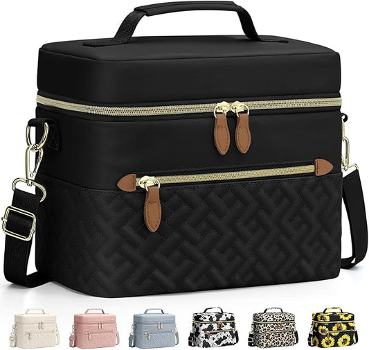 Capolo Lunch Box for Women Men Adults,Insulated Lunch Bag Leakproof Lunch Cooler Box with Removable Strap Cute Lunch Tote Bags Reusable Thermal Lunchbox for School Work Picnic(Small,Black)