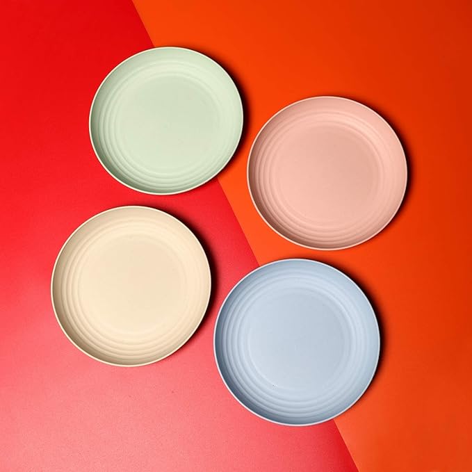 Wheat Straw Plates Lightweight Unbreakable Dinner Dishes Plates Set Dishwasher & Microwave Safe (Large 4 Pack 8')