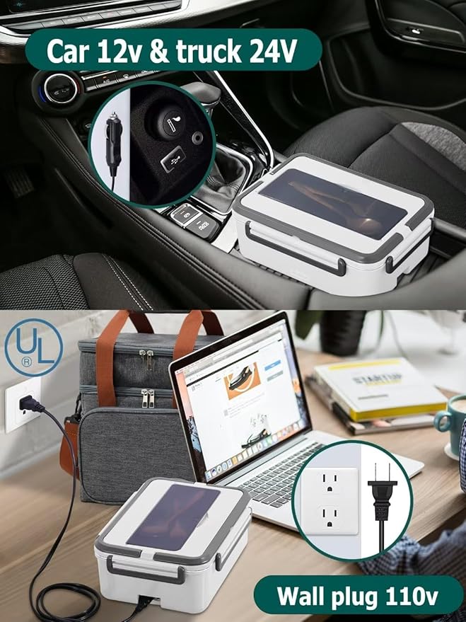 60oz Electric Lunch Box Food Heater 80W, 3 in 1 Heated Lunch Boxes for Adults,Portable Food Warmer Self Heating Box for Men with Large Insulated Lunch Bag for women