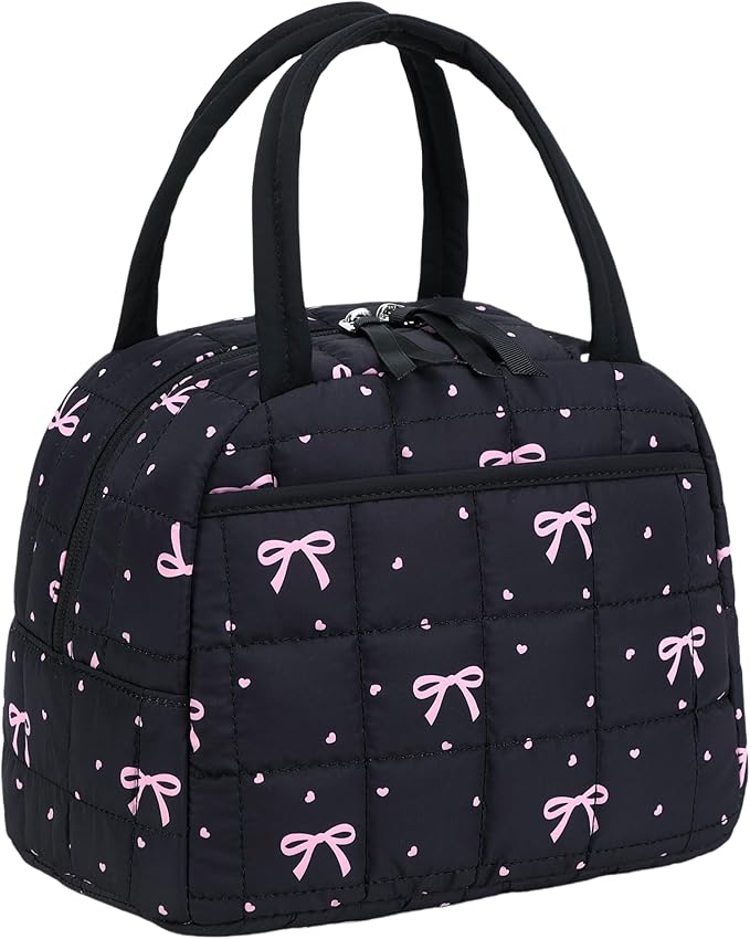 BTOOP Lunch Box for Women Men Cute Corduroy Lunch Bags Large Capacity Insulated Lunch Tote Bag For Work Travel Or Picnic (Pink Bow)