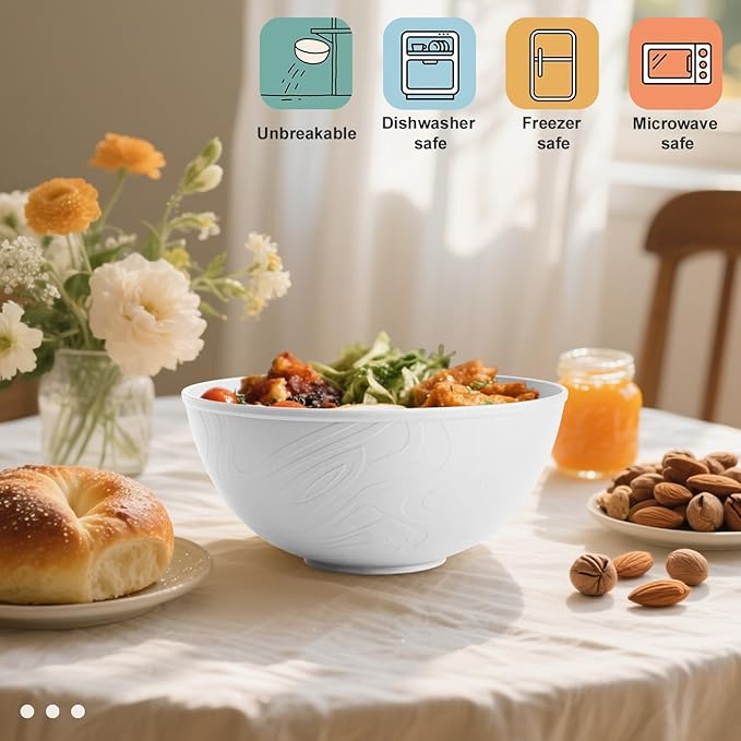 Wrova White Wheat Straw Bowls for Cereal and Salad,Alternative Plastic Bowls Set of 6,40oz Unbreakable Soup Bowls suitable for Kitchen,Party,Camping and R.V.