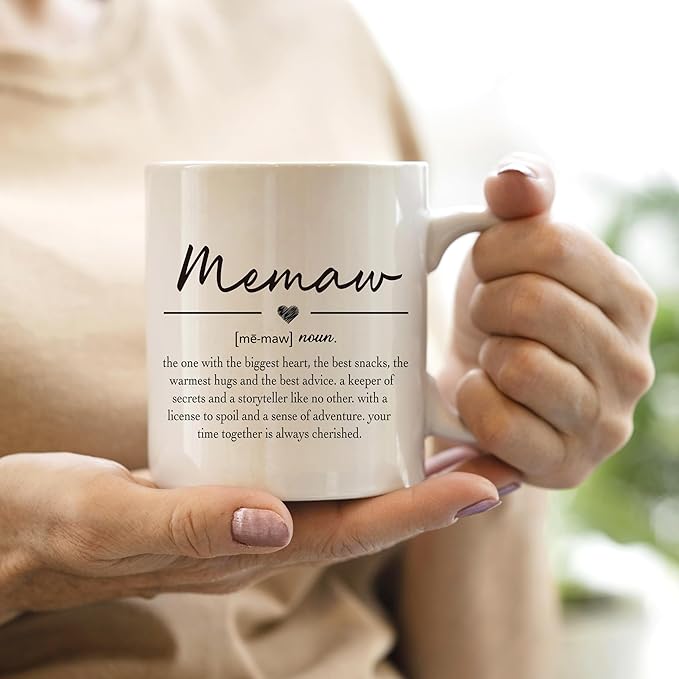 QASHWEY Memaw Gifts Coffee Mug, Memaw Gift, Mothers Day Gifts for MemawGrandma, GrandmaCoffee Mugs, Memaw Mugs Tea Cup Gift for GrandmaMemaw, Memaw Definition Coffee Cups Ceramic 11oz