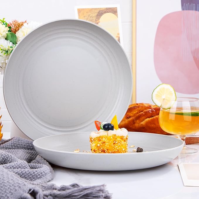 Supernal 16pcs Grey Wheat Straw Plates,Hard Plastic Plates Reusable,Unbreakable Dinner Plates,Reusable Plastic Plates,Deep Dinner Plates,Dishwasher & Microwave Safe for Camping, Picnic