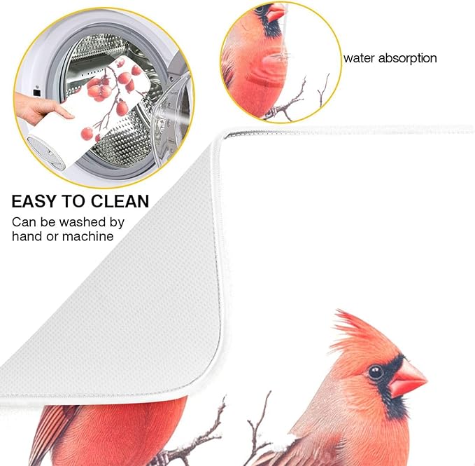 Birds Perched Tree Branches Dish Drying Mat for Kitchen Counter Super Absorbent Dishes Pad Reversible Microfiber Protector Dish Draining Mats 18x24 inch