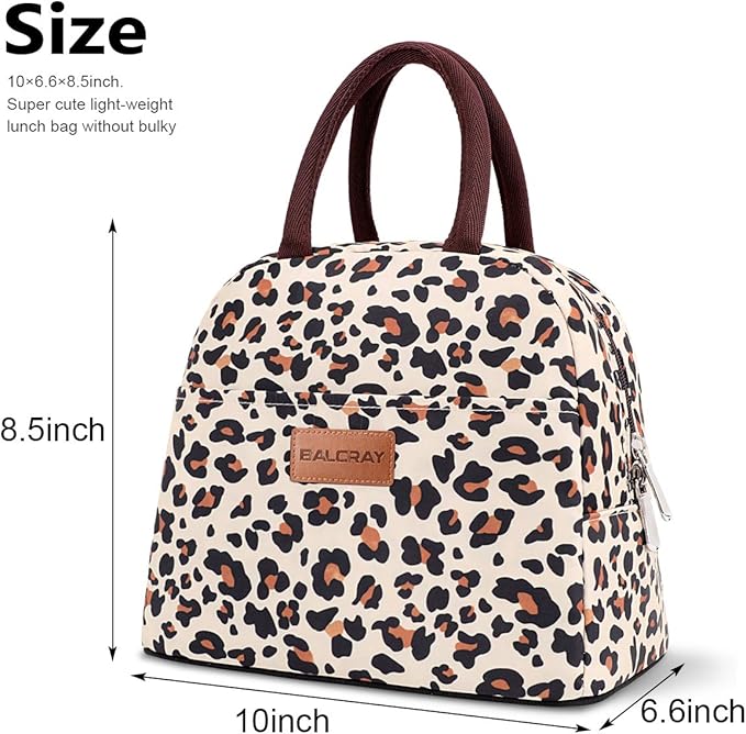 BALORAY Lunch Bag for Women Men Insulated Lunch Box for Adult Reusable Lunch Tote Bag for Work, Picnic or Travel (Beige with leopard)