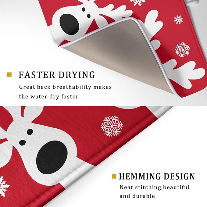 Christmas Dish Drying Mat for Kitchen Counter Cute Reindeer Winter Microfiber Absorbent Dish Draining Reusable Washable Foldable Extra Large 18"x24"