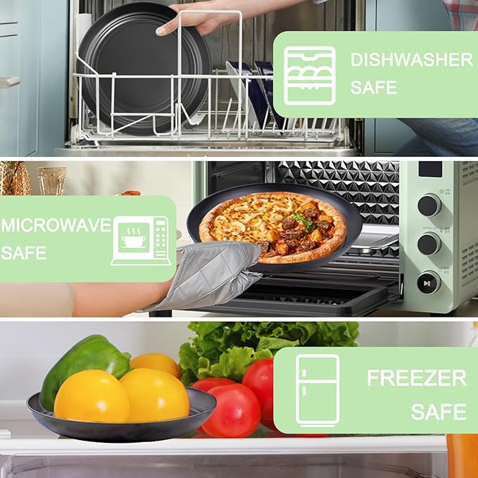 supernal 16pcs Black Wheat Straw Plates,10 inch Unbreakable Dinner Plates,Reusable Plastic Plates,Dishwasher & Microwave Safe,Lightweight Dinnerware Plat Set for Kitchen,Camping