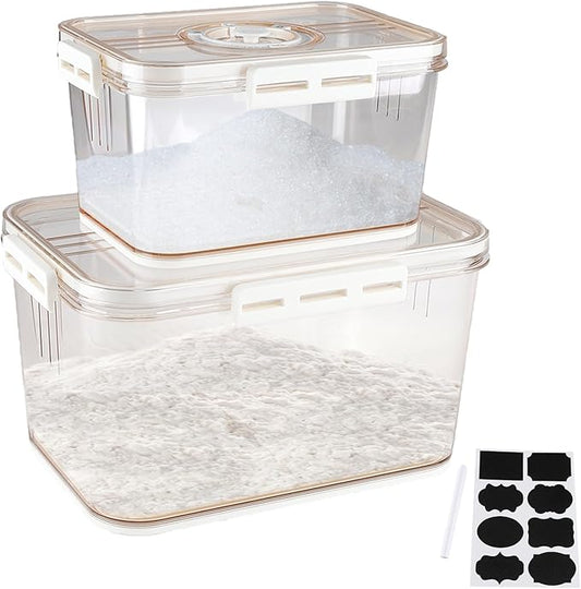Airtight Flour Sugar Storage Containers 2 Set,Large Capacity Sugar and Flour Containers with Time Recording&Draining Basket,Food Storage Container for Rice,Cereal,Canister Set for the Kitchen,Pantry