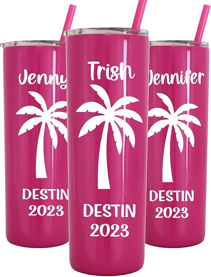 AVITO Personalized Palm Tree Tumbler - 20 oz Hot Pink Tumbler - Includes Straw and Lid with Straw Opening - Vacuum Insulated - Stainless Steel