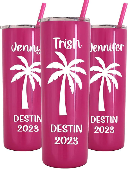AVITO Personalized Palm Tree Tumbler - 20 oz Hot Pink Tumbler - Includes Straw and Lid with Straw Opening - Vacuum Insulated - Stainless Steel