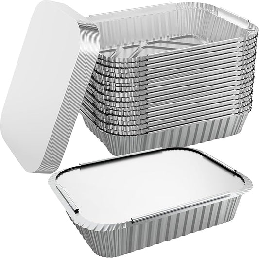 100 PACK 8.3"x6.2" Disposable Tin Foil Pans with Lids 2.25LB Aluminum Pans To Go Containers for Cooking, Baking, Catering Party Meal Prep, Take Out, Freeze