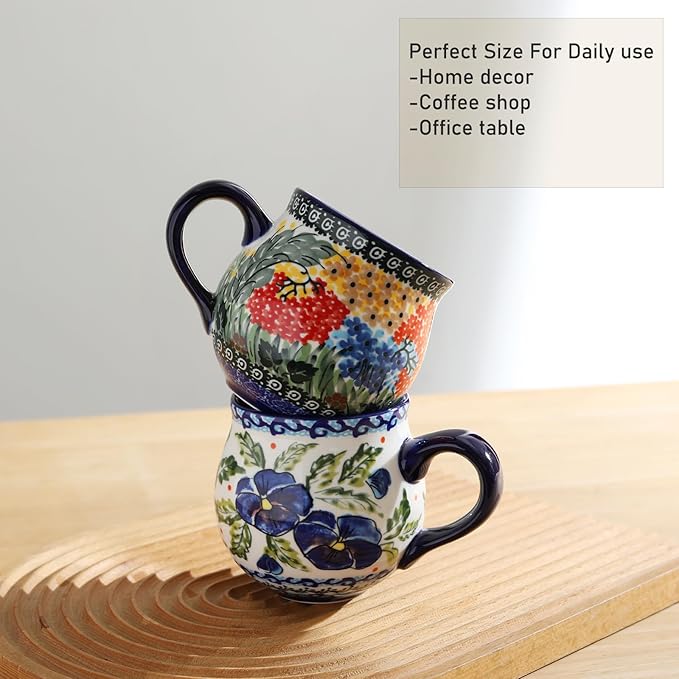 ALMA 12oz Handmade Coffee Mug, Ceramic Hand Warmer Mug, Microwave and Dishwasher Safe, flower mug(Spring Splendor,Medium)