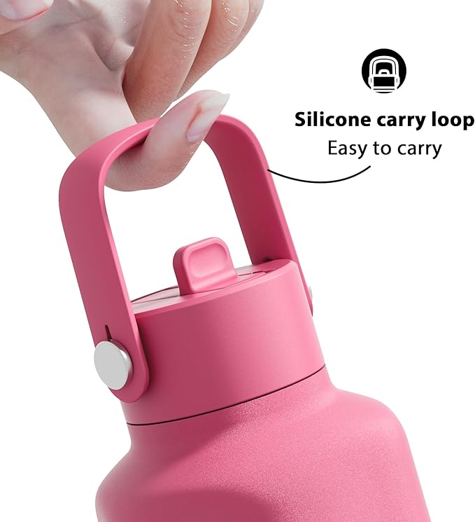 Meoky Women Insulated Water Bottle for Sports: 24 oz Stainless Steel Water Bottle with Straw and Flip Lid for Work - Commuters Yoga Enthusiasts, Ruby