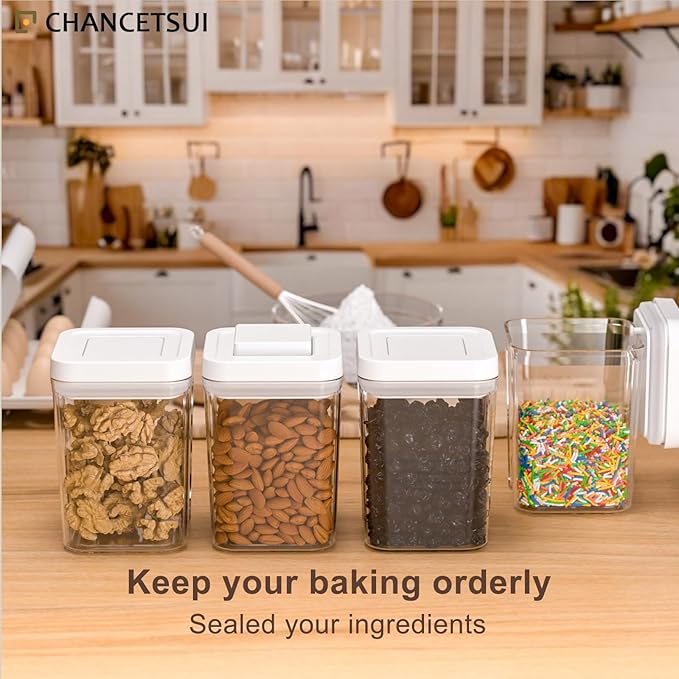 CHANCETSUI Airtight Kitchen Food Storage Containers: Clear Plastic Pantry Organizer with Lids for Baking Ingredients, 4-Piece Canister Set, 1.1 qt /1 L