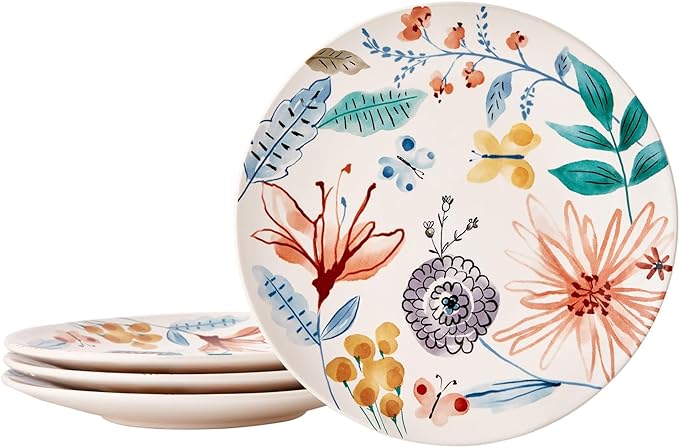 Bico Blossom Symphony Dinner Plates Set of 4, 11 Inch Large Ceramic Plates for Pasta, Steak, Stylish Serving Dishes, Microwave and Dishwasher Safe, Gift for Housewarming and Thanksgiving
