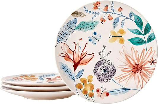 Bico Blossom Symphony Dinner Plates Set of 4, 11 Inch Large Ceramic Plates for Pasta, Steak, Stylish Serving Dishes, Microwave and Dishwasher Safe, Gift for Housewarming and Thanksgiving