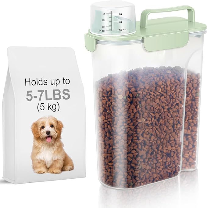 5-7Lbs Dog Cat Food Storage Container with Upgraded Large Nozzle BPA-free, 4 Snap Seals Plastic Pet Food Storage Containers with Handles are Easy to Clean and Carry