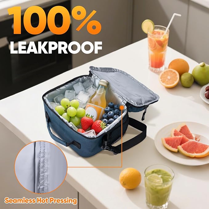 BALEINE Insulated Lunch Bag for Men Women, Leakproof Cooler Bag with Adjustable Shoulder Strap for Work Picnic, Lunch Box for Women Men (Small, Blue)