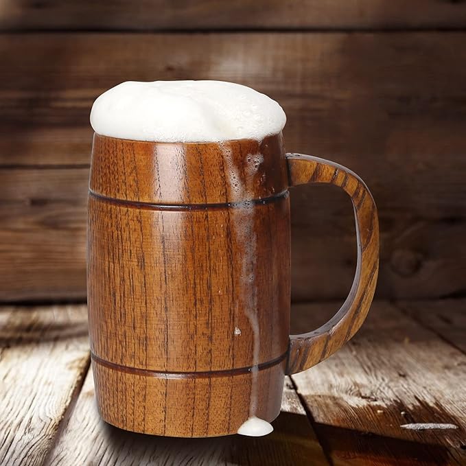 24 oz Large Wooden Beer Mug for Men Women Vintage Wood Viking Cup Rustic Wooden Tankard Cool Drinking Stein Cup Unique Camping Coffee Man Mugs Gifts for Beer Lovers Him Handmade Big Tea Coffee Mug