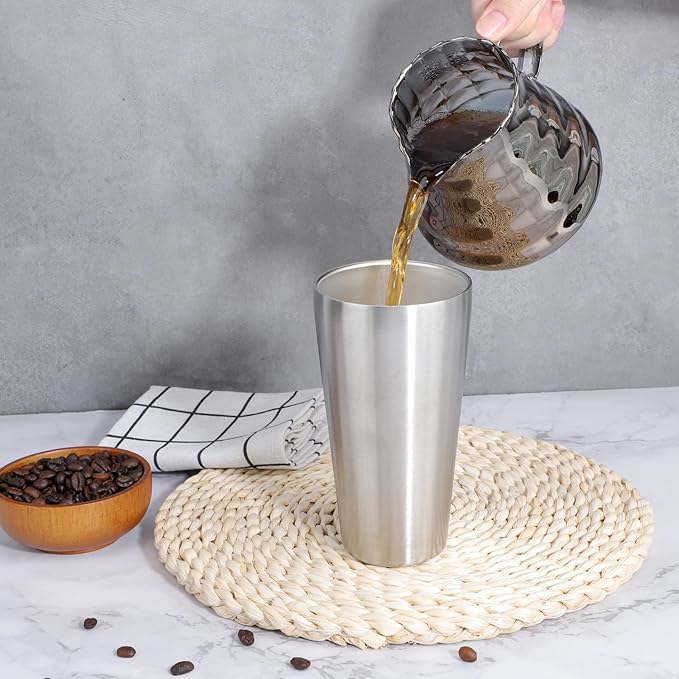 Beasea Stainless Steel Cups 19 oz, 4 Pack Large 18.6oz 550ml Stainless Steel Water Drinking Tumbler Stackable Double Wall Insulated Metal Pint Glasses Tin Cups for Home Party Camping