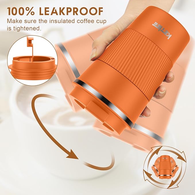KETIEE 12oz Insulated Travel Mug, Vacuum Stainless Steel Double Walled Reusable Coffee Cup with Leakproof Lid, Hot and Iced Coffee Tea Water