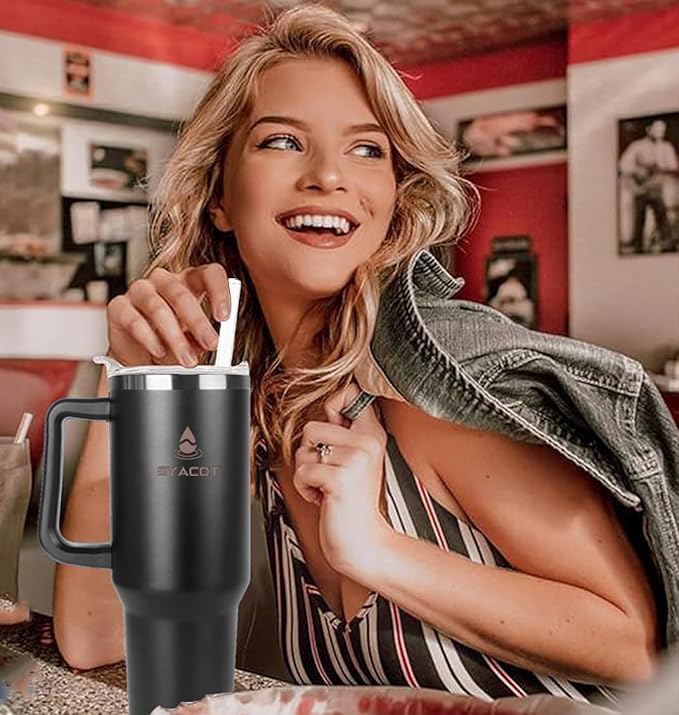 40 oz Tumbler with Handle and Straw or Convert to 40 oz Insulated Water Bottle Fits in Cup Holder. Stainless Steel Metal Water Flask with 2 Lids for Travel,Camping,Gym Sports Coffee Mug Thermal Cup