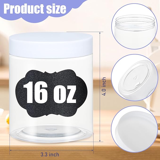 Plastic Jars with Lids,Airtight Container Ideal For Dry Food, Honey Jam, Peanut Butter,Cosmetics, Cream, Bathroom and Storage Included Extra Label and A Pen (30 PCS White Lids)