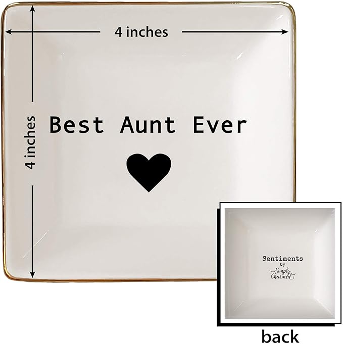 Simply Charmed Best Aunt Ever Gift – Ceramic Jewelry Dish or Ring Holder – BAE Trinket Tray - Elegant Christmas of Birthday Gift for Auntie