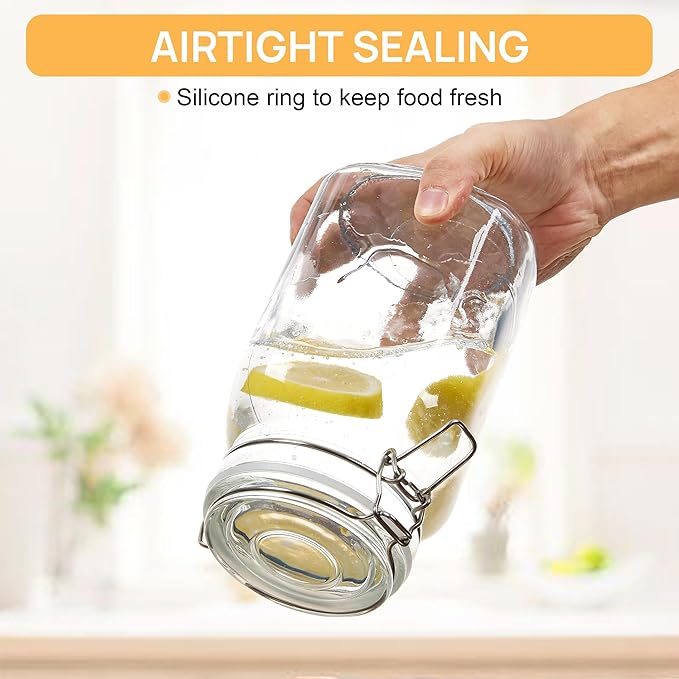 CHEFSTORY 50oz Airtight Glass Jars with Lids, 3 PCS Food Storage Canister for Kitchen & Pantry Organization, Square Mason Jar Containers for Storing Sugar, Flour, Cereal,Coffee,Cookies