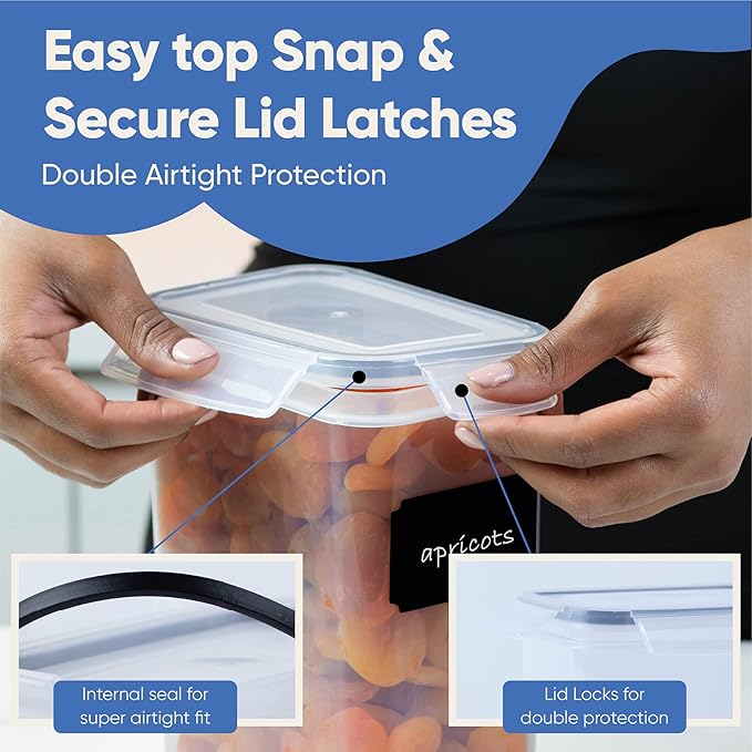 Airtight Food Storage Container Set - 24 Piece, Kitchen & Pantry Organization, BPA-Free, Plastic Canisters with Durable Lids Ideal for Cereal, Flour & Sugar - Labels, Marker & Spoon Set