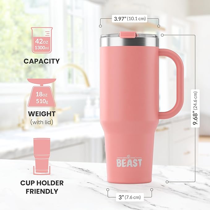 Beast 42 oz Tumbler Stainless Steel Vacuum Insulated Coffee Ice Cup Double Wall Travel Flask (Blossom Pink)