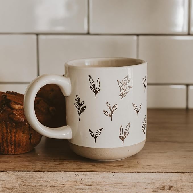 Sweet Water Decor Autumn Coffee Mug with Brown Leaves Design, 14oz Stoneware Cup for Tea & Cider, Microwave & Dishwasher Safe, Cozy Fall Gift