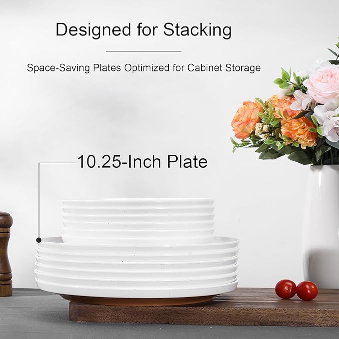 Webbylee 10.25" Melamine Dinner Plates Set of 6 - Durable Serving Dishes Perfect for Kitchen Outdoor Use, Dishwasher Safe,Scratch Resistant-White & Brown