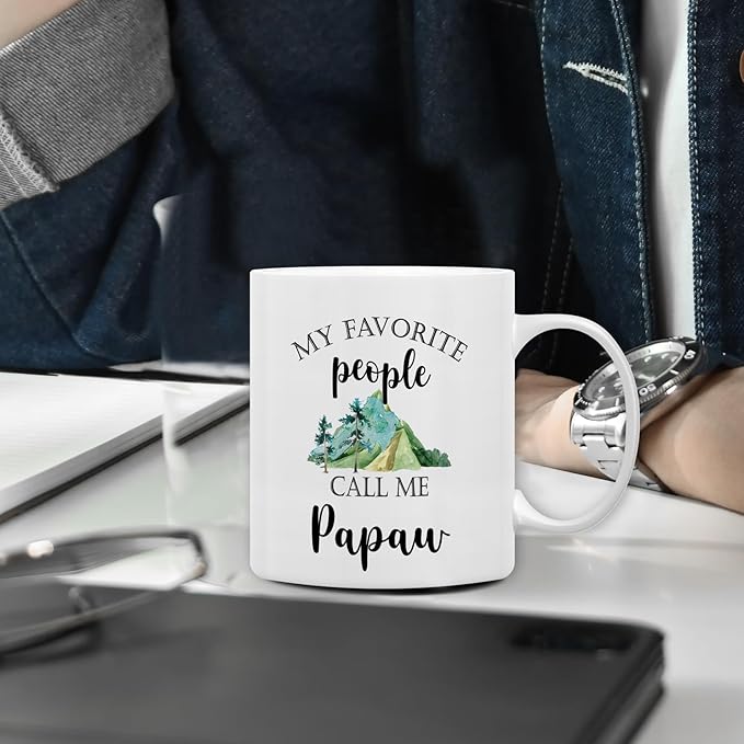 QASHWEY Papaw Mug, Grandpa Papaw Gifts from Grandkids Coffee Mugs, GrandpaPapaw Gifts, Fathers Day Mug Tea Cup Gift for PapawGrandpa, My Favorite People Call Me PapawCoffee Cups Ceramic 11oz