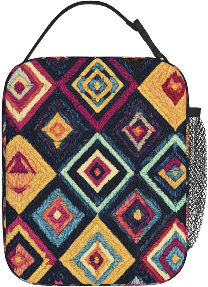 Boho Insulated Lunch Bag for Women Men Boho Lunch Bag for Work,Picnic,Travel,Hiking,Beach or Fishing Polyester Boho Lunch Box