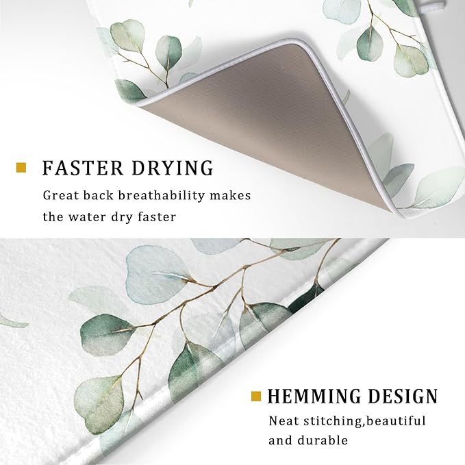 Sage Green Dish Drying Mats for Kitchen Counter Large Drying Mat for Dishes Microfiber Dish Rack Mat Kitchen Decor Spring Leaf Flower Drainer Pad Washable Foldable Ultra Absorbent Dry Mat 18×24 Inch