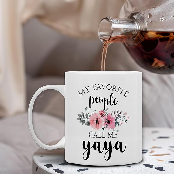 QASHWEY Yaya Coffee Mug, Yaya Gifts for Grandma, YayaGifts from Grandkids, Grandma Coffee Mug, Mothers Day Mug Tea Cup Gifts for Yaya, My Favorite People Call Me YayaCoffee Cups Ceramic 11oz