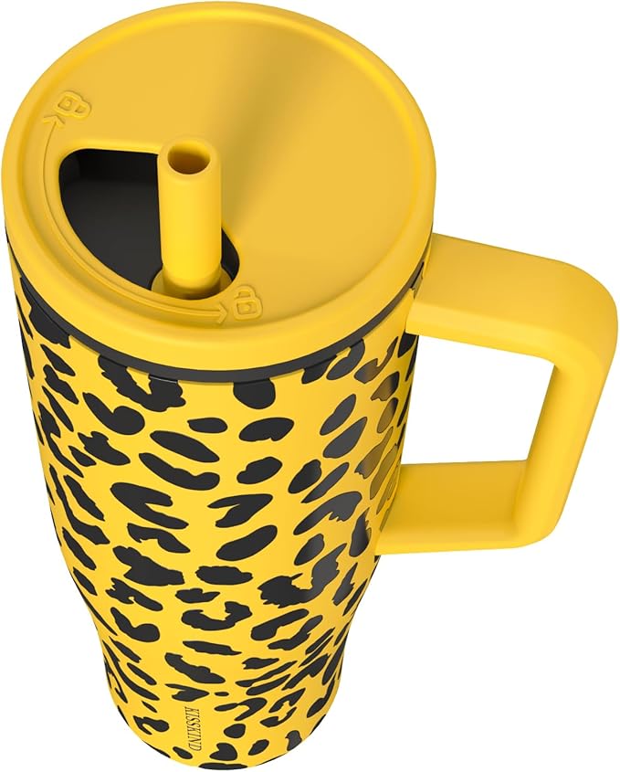 KISSKIND 40 oz Tumbler with Handle and Straw | Lumi Spin Hidden Straw 100% Leakproof Insulated Tumbler | Stainless Steel Water Bottle for Mom, Nurse, Teacher | Cheetah