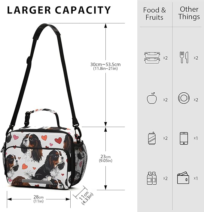 ALAZA Cavalier King Charles Dog Kids Lunch Box Lunchbox Insulated Reusable Meal Container Lunchbag with Shoulder Strap