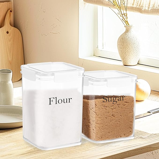 Set Of 2 Large Food Storage Jars 5L&4L - Airtight Containers with Lids,Flour Sugar Storage Containers Set with Spoon-Kitchen Canisters for Sugar,Flour,Coffee,Pantry Organization Saver Keeper