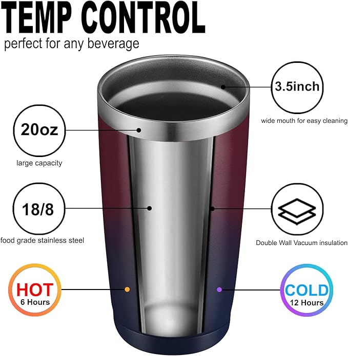 COMOOO 20oz Stainless Steel Tumbler Bulk with Lid and Straw Insulated Coffee Tumbler Cup Double Wall Vacuum Travel Mug for Cold Drinks and Hot Beverage (Mystery Moon,8 Pack)