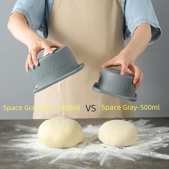 1000ml PLUS Individual Pizza Dough Proofing Containers with Airtight Lids – Food Grade Silicone, Freezer/Dishwasher Safe –Neapolitan Dough Rising & Fermentation – 2 Pack (Space Grey)