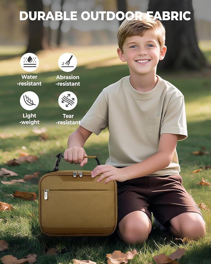 Tuwubi Kids Lunch Bag Insulated Lunch Box for Kids Small Lunch Bag for Boys/Girls Durable Lunchbox for School,Khaki 10-Can(5L)