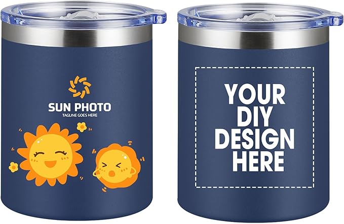 Personalized Custom Tumbler Print in USA 12oz Stainless Steel Travel Coffee Cup with Lid & Straw Double Wall Insulated Mug With Colorful Text Logo Photo