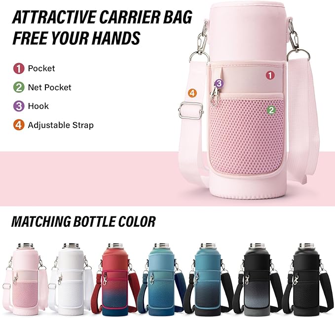 40 oz Insulated Water Bottle | Thickened Stainless Steel Vacuum Metal | Portable Sports Water Jug for Gym and Hiking with Straw, Carrier Bag, Handle Strap | BPA-Free 40 oz