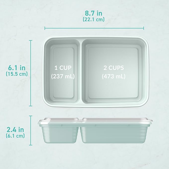 Bentgo Prep - 20-Piece 2-Compartment Reusable Meal Prep Containers with Lids, PFAS & BPA Free Materials, Durable, Microwave, Freezer, & Dishwasher Safe To Go Food Storage (Mint)